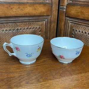 Vintage Crown Bone China Open Sugar Bowl and Matching Cup Floral Bouquet